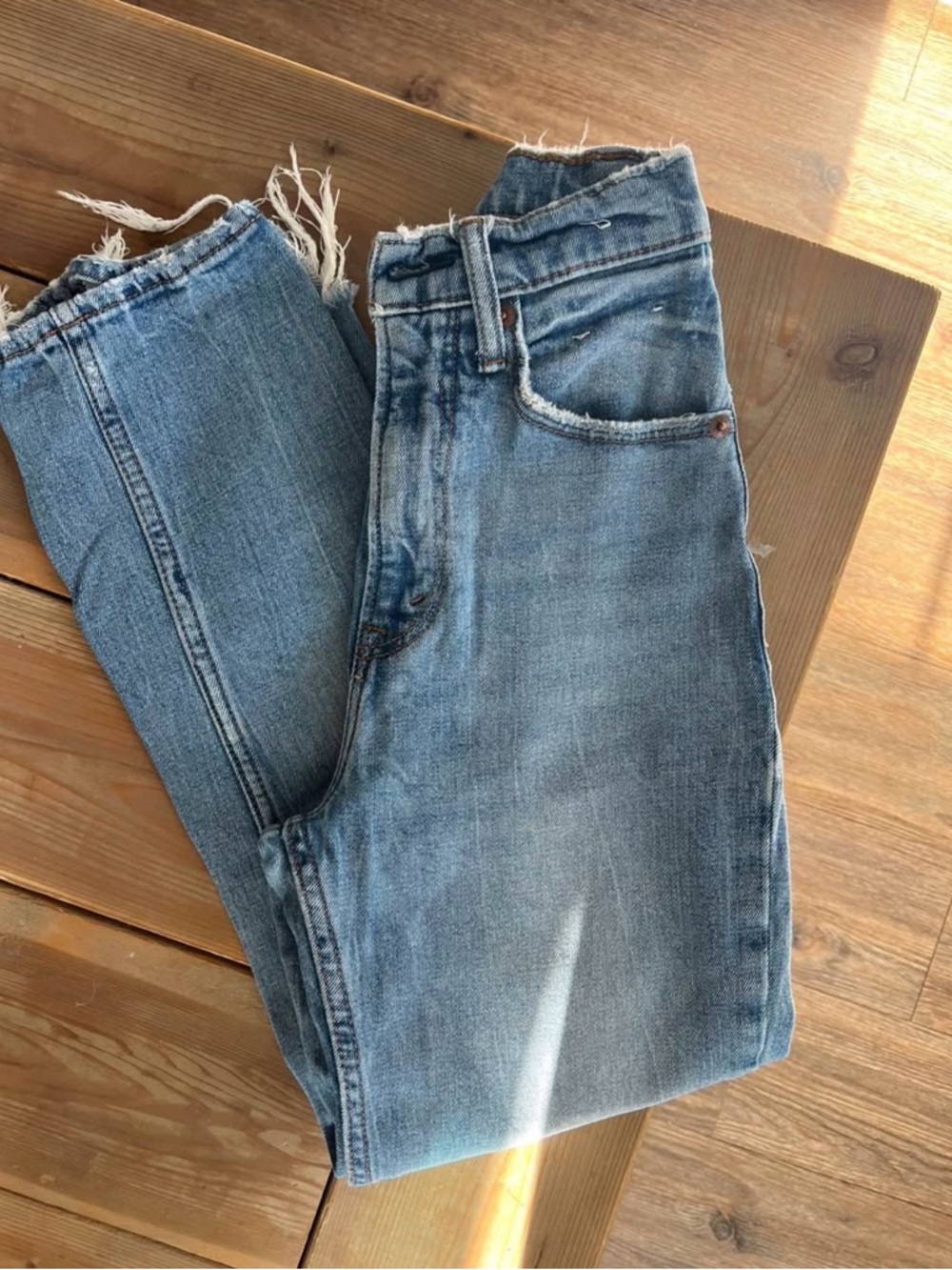 Abercrombie & Fitch Light Blue Frayed Hem Jeans